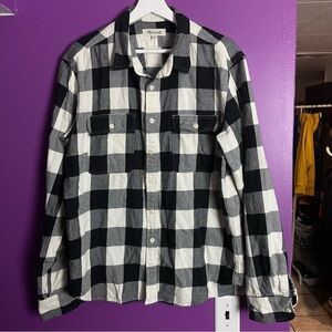 🏁 MADEWELL buffalo check checkered black and white button up flannel shirt L 🏁